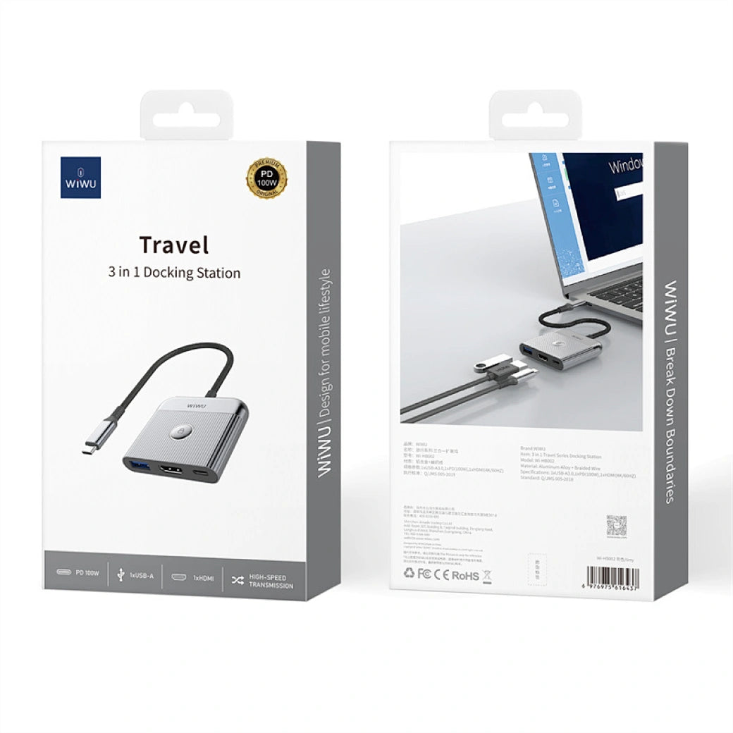 Adaptateur WiWU 3-en-1 USB-C vers HDMI + USB 3.0 + USB-C