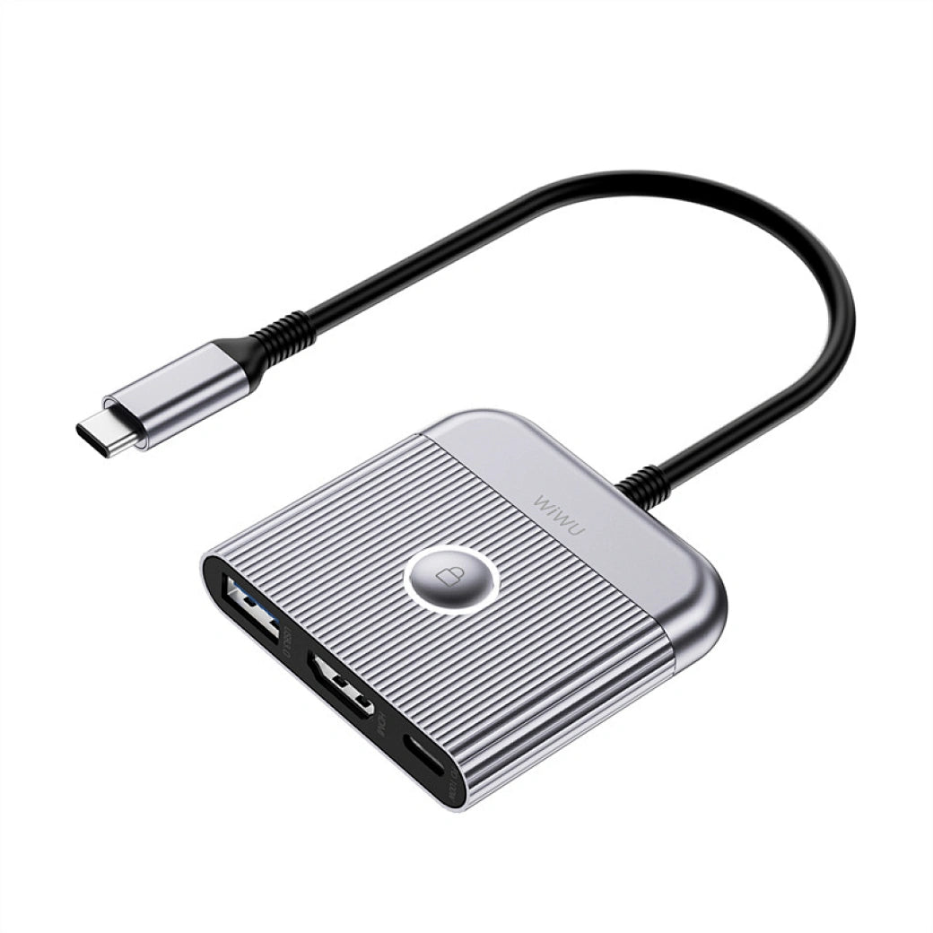 Adaptateur WiWU 3-en-1 Type-C avec ports HDMI, USB 3.0 et USB-C pour PC portable