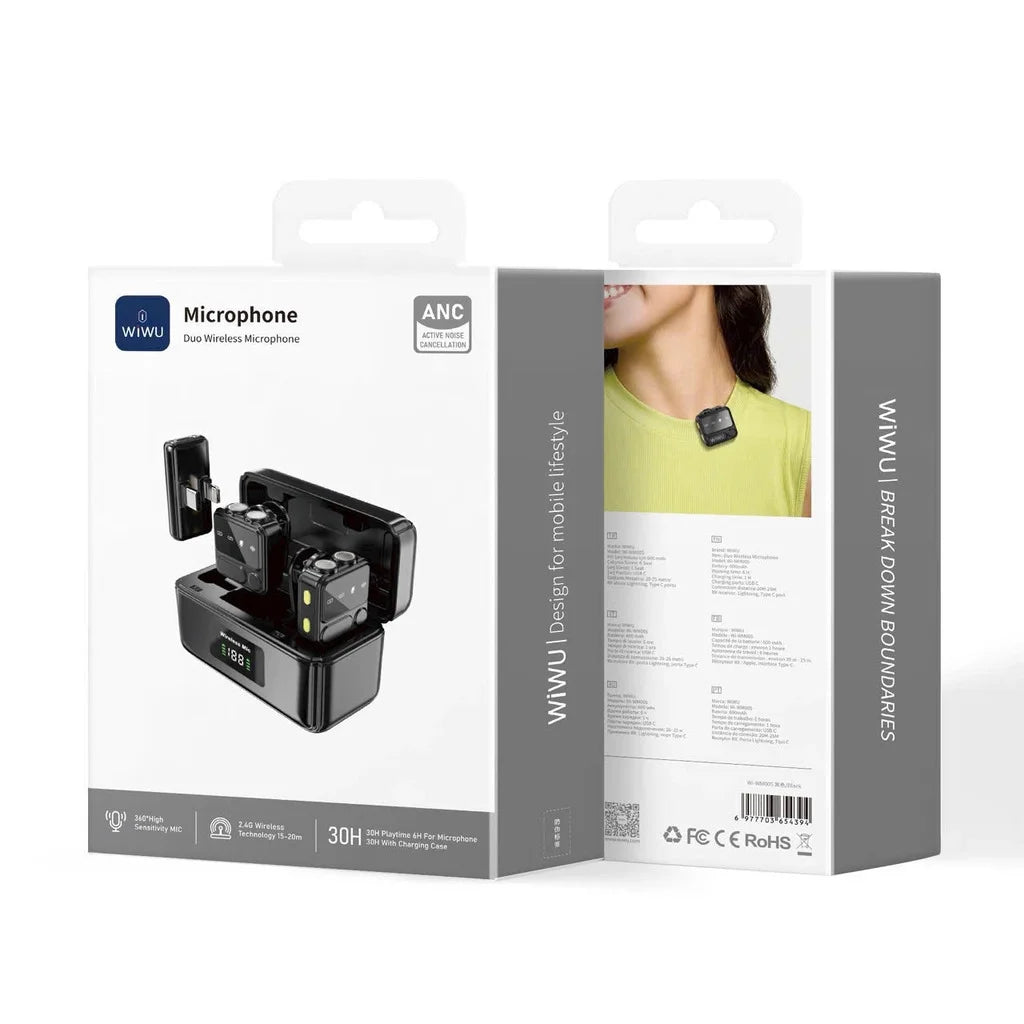 WiWU Wi-WM005 Duo – Microphone Sans Fil ANC (Double Émetteur)