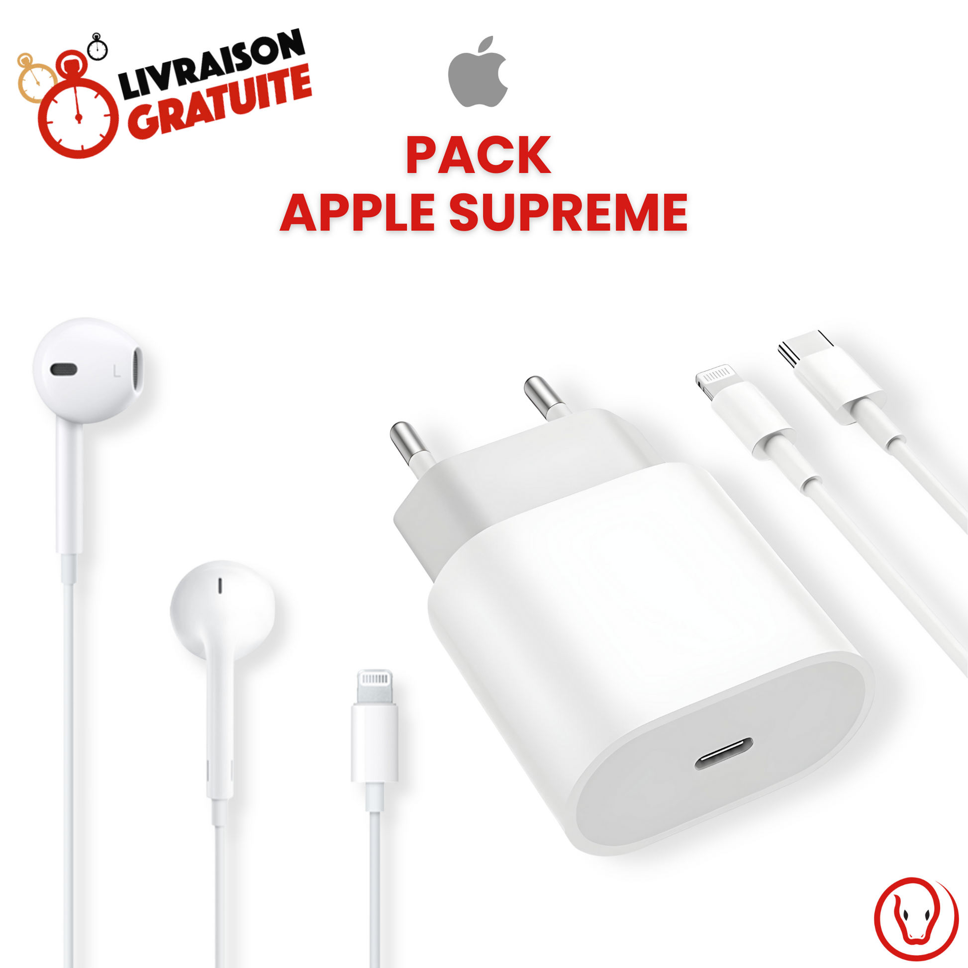 pack Apple iPhone chargeur 20W câble Lightning EarPods Tunisie