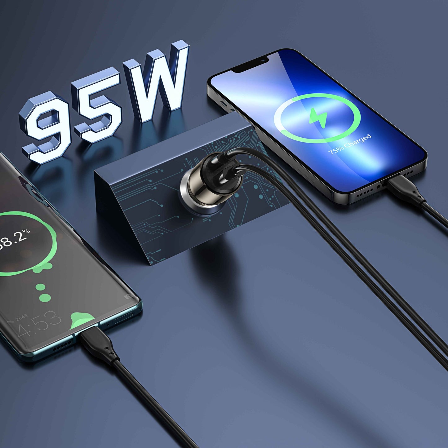 Chargeur Allume-Cigare WiWU Geek 95W – USB-C + USB-A Rapide