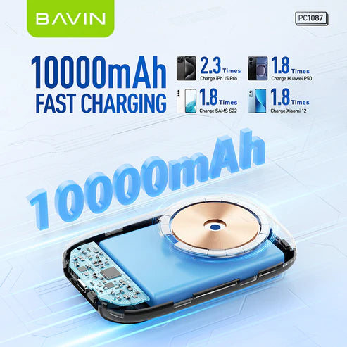 BAVIN Power Bank MagSafe 22.5W 10000mAh avec Câbles Type-C + Lightning