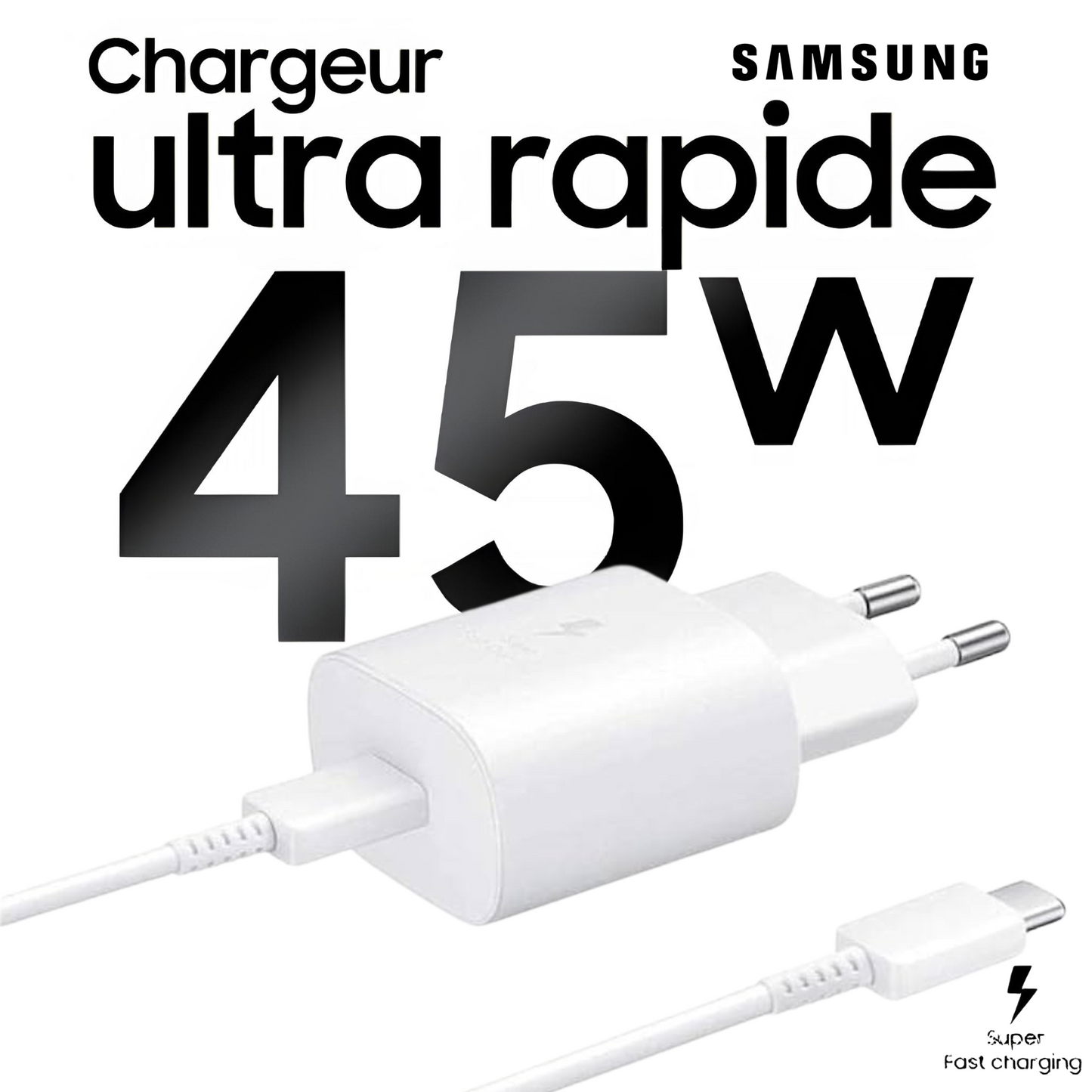 chargeur Samsung 45W Super Rapide adaptateur et câble Tunisie