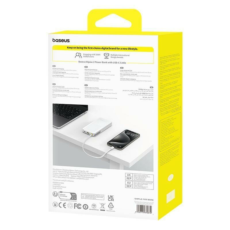 Baseus Bipow 2 – Power Bank 10 000 mAh avec Câble Intégré