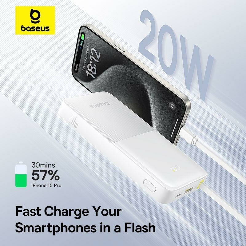 Baseus Bipow 2 – Power Bank 10 000 mAh avec Câble Intégré