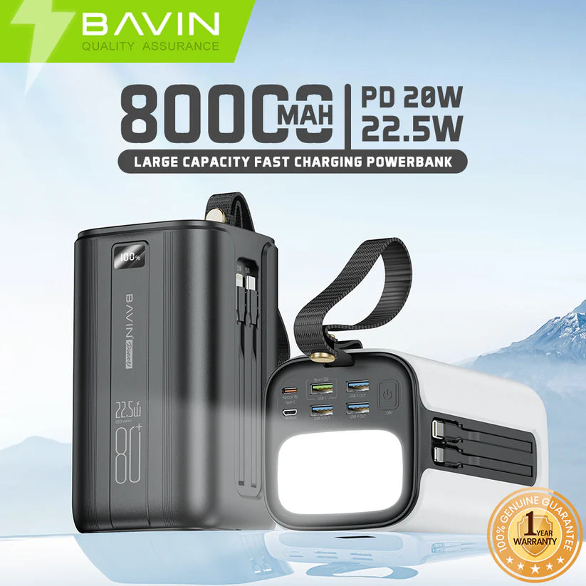 batterie externe bavin avec lampe torche et ports usb