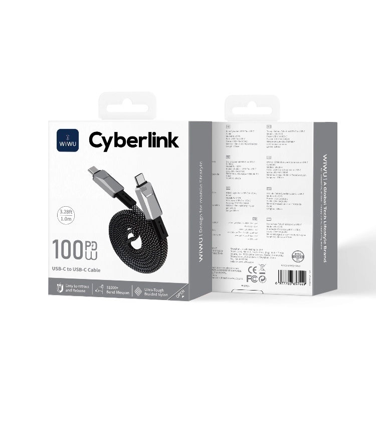 WiWU 100W Cyberlink Series Magnetic Nylon Braided Cable Wi-C078 C-C 1M