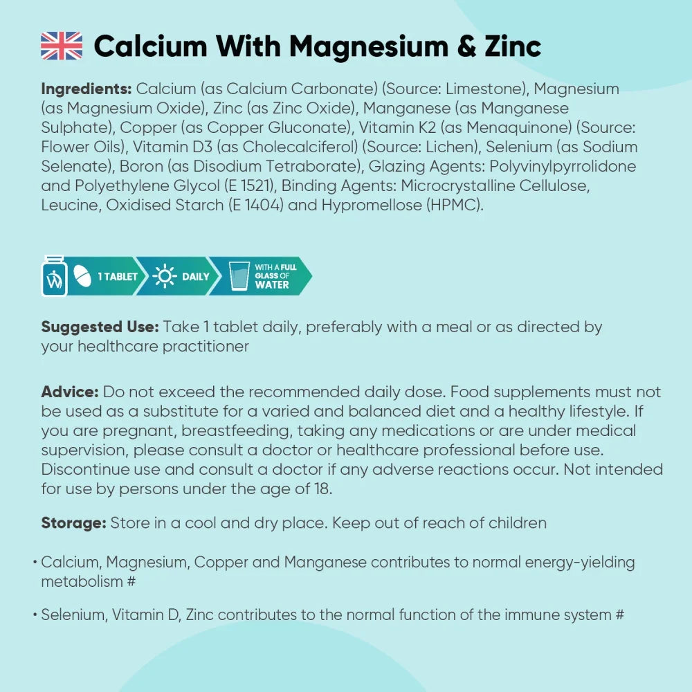 Calcium, Magnésium, Zinc + Vitamine D3
