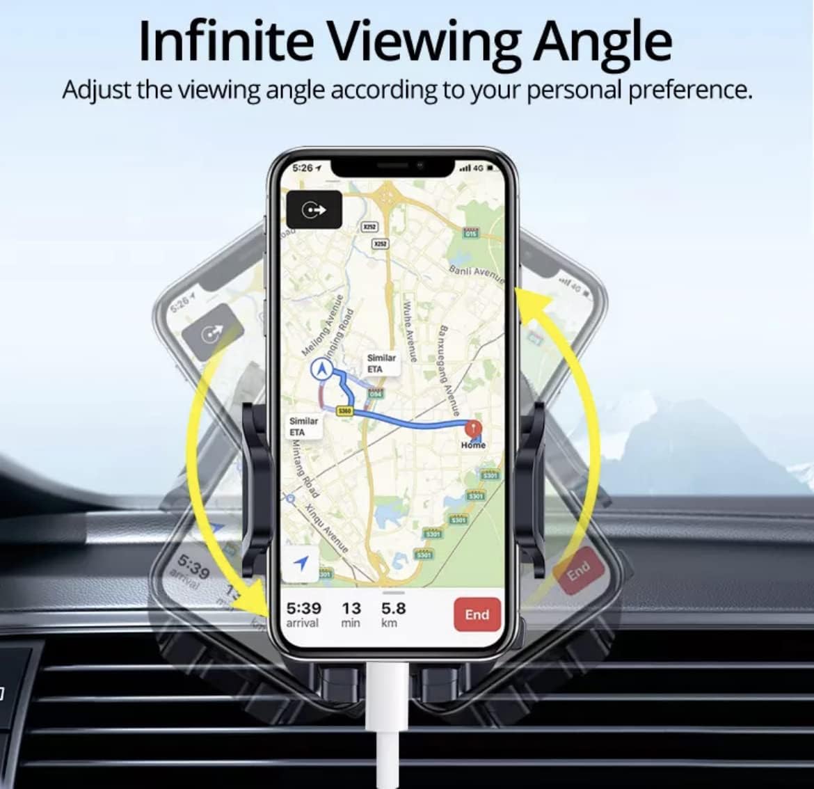 Support Téléphone Voiture 360° pour Tableau de Bord et Pare-Brise