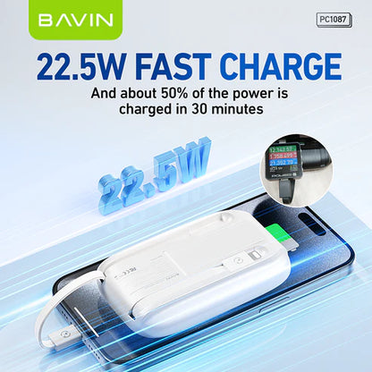 BAVIN Power Bank MagSafe 22.5W 10000mAh avec Câbles Type-C + Lightning