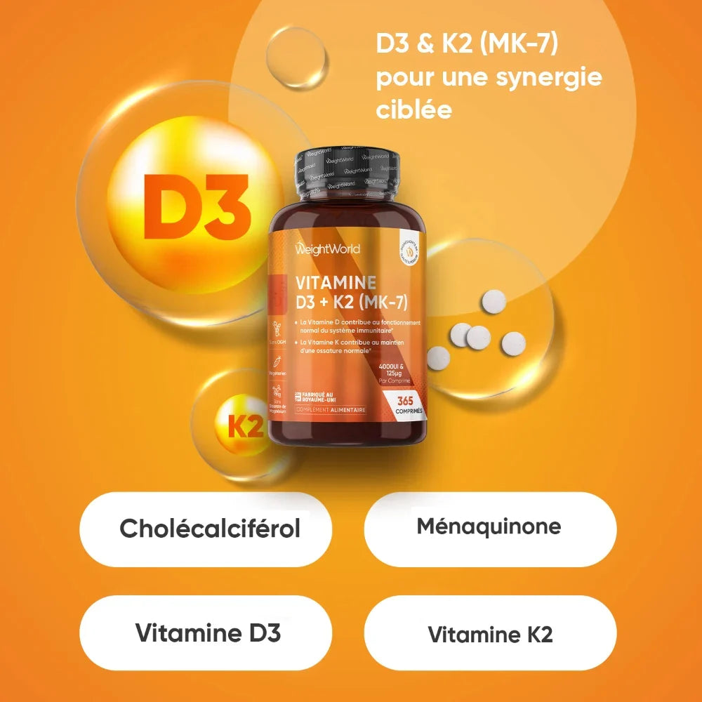 Vitamine D3 et K2 en comprimés
