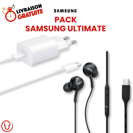 pack Samsung Ultimate chargeur 45W câble cache écouteurs Tunisie