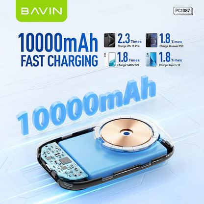 BAVIN Power Bank MagSafe 22.5W 10000mAh avec Câbles Type-C + Lightning