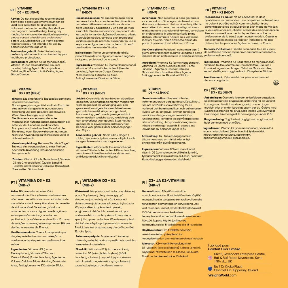 Vitamine D3 et K2 en comprimés