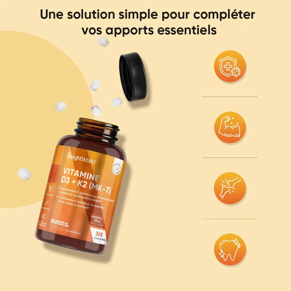 Vitamine D3 et K2 en comprimés