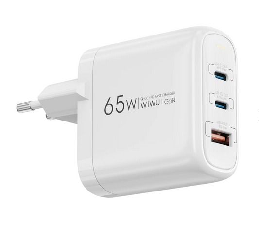 Chargeur WiWU Ark 65W GaN 2×USB-C + 1×USB-A