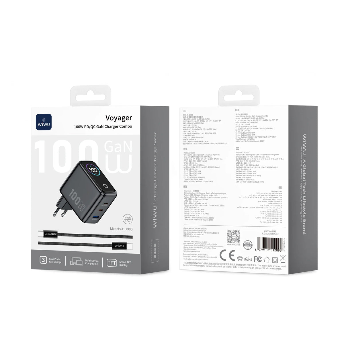 WiWU Voyager 100W PD/QC GaN Charger Combo CHG300