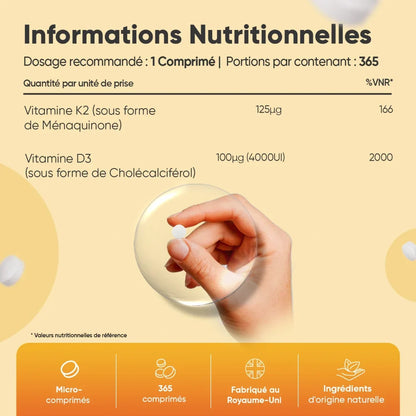 Vitamine D3 et K2 en comprimés