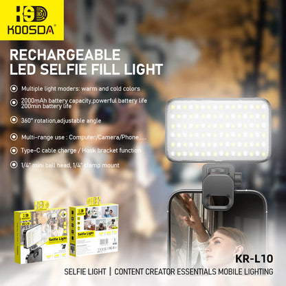 KR-L10 2000mAh Selfie Light I Content Creator Essentials 360° Mobile Lighting