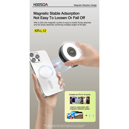 KOOSDA KR-L12 Magnetic Selfie Light Portable USB Rechargeable Adjustable Brightness Magnetic fill Pocket Light