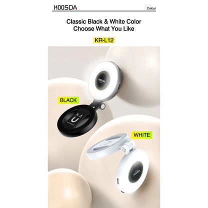 KOOSDA KR-L12 Magnetic Selfie Light Portable USB Rechargeable Adjustable Brightness Magnetic fill Pocket Light