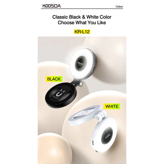 KOOSDA KR-L12 Magnetic Selfie Light Portable USB Rechargeable Adjustable Brightness Magnetic fill Pocket Light