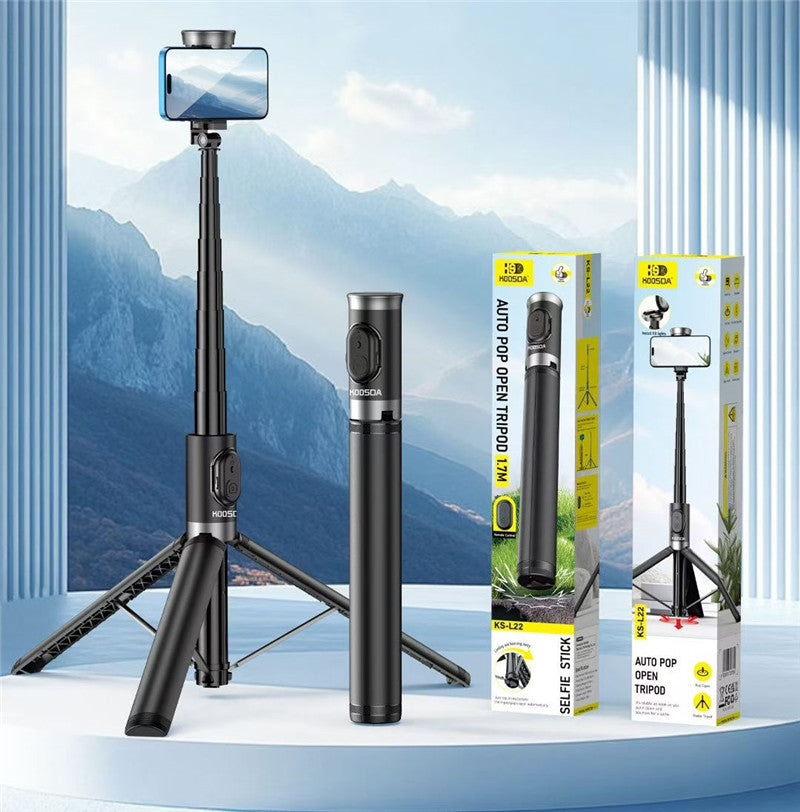 KS-L22 1.7M Auto-Open Anti-Shake All-in-One Tripod & Selfie Stick for Smartphones
