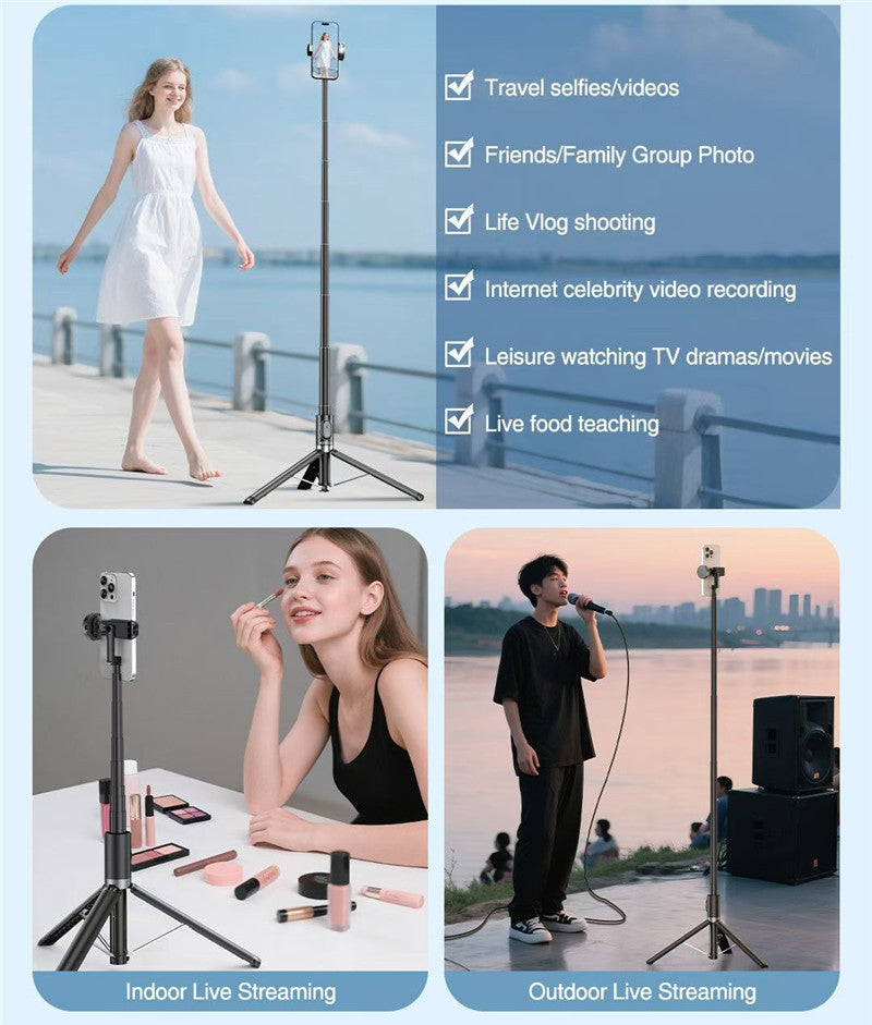 KS-L22 1.7M Auto-Open Anti-Shake All-in-One Tripod & Selfie Stick for Smartphones