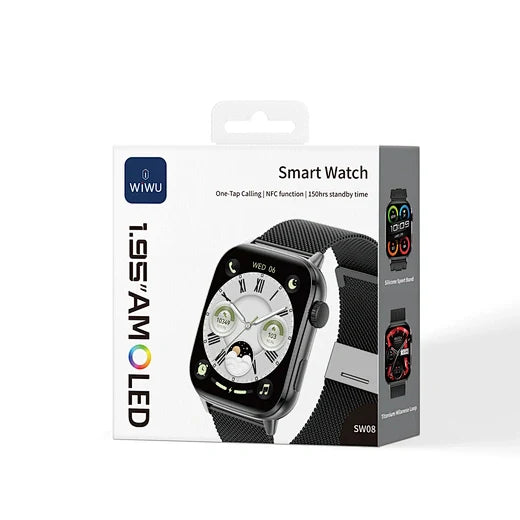 WiWU SW08 Smart Watch – Écran AMOLED 1.92", Appels Bluetooth, Étanche IP68