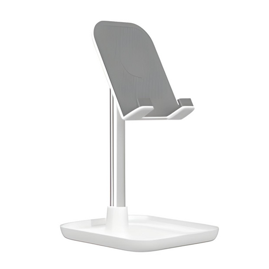 Support téléphone et tablette réglable Licheers blanc avec base solide – Vue sur bureau
