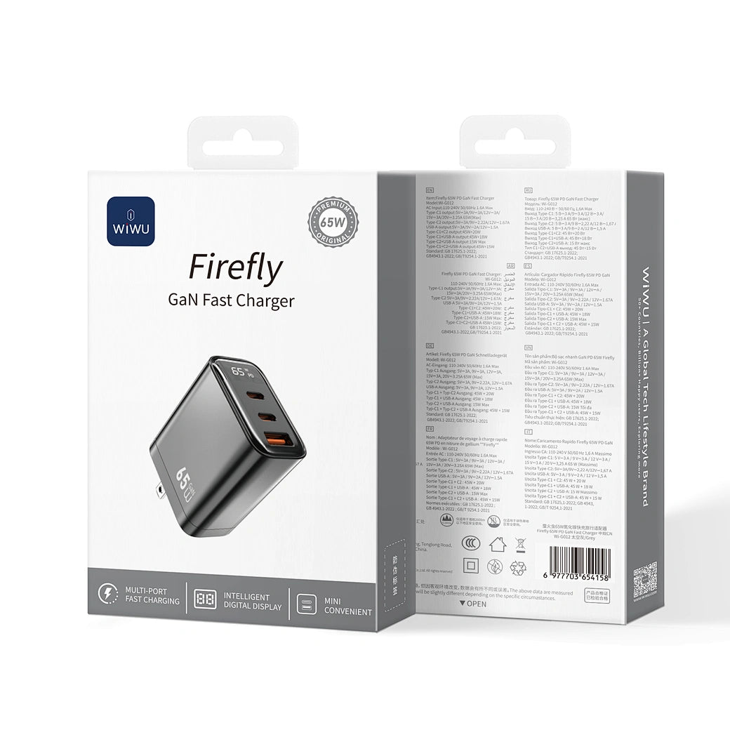 WiWU Wi-G012 Firefly 65W GaN Fast Charger with Digital