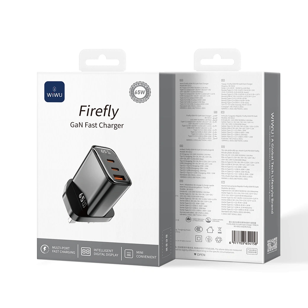 WiWU Wi-G012 Firefly 65W GaN Fast Charger with Digital