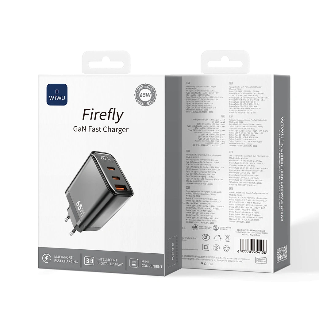 WiWU Wi-G012 Firefly 65W GaN Fast Charger with Digital
