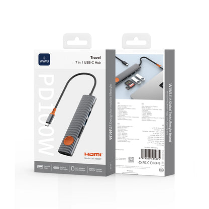 WIWU Travel 7in1 USB-C Hub Wi-HB007 - Station d'accueil 4K HDMI, Recharge PD 100W et Lecteur de Cartes