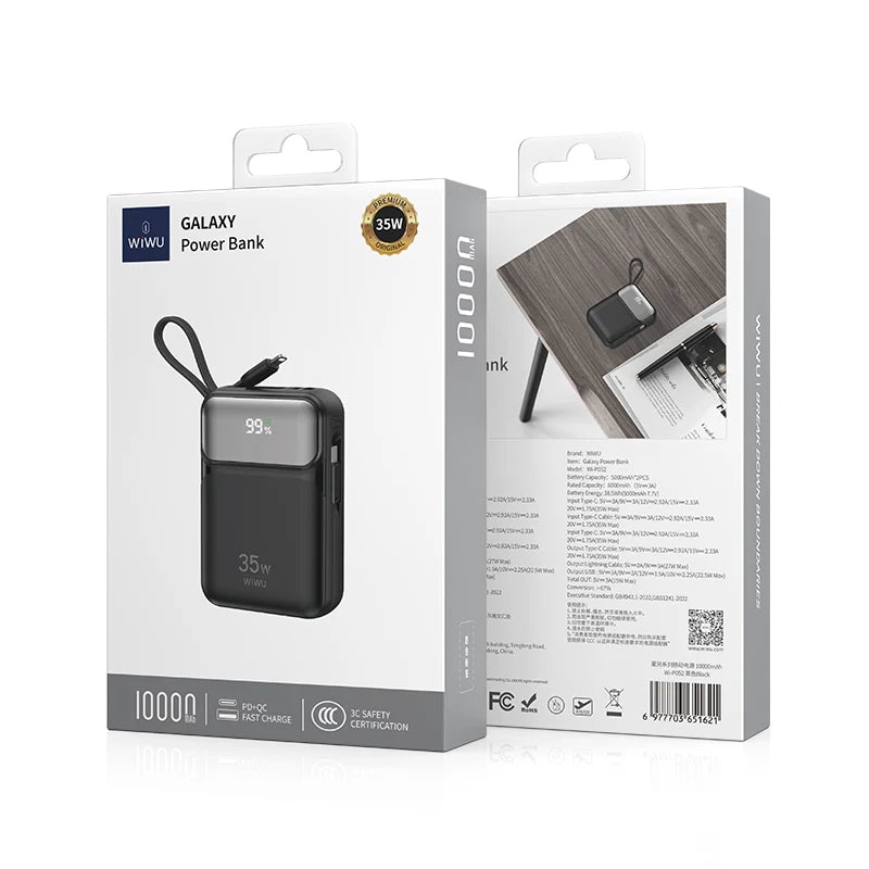 WiWU Galaxy Power bank 10000mah 35W Fast Power bank with cable Wi-P052