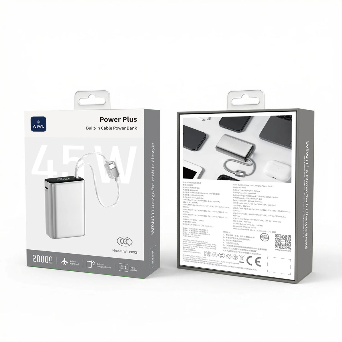 WiWU Power Plus Built-in Cable Power Bank Wi-P092