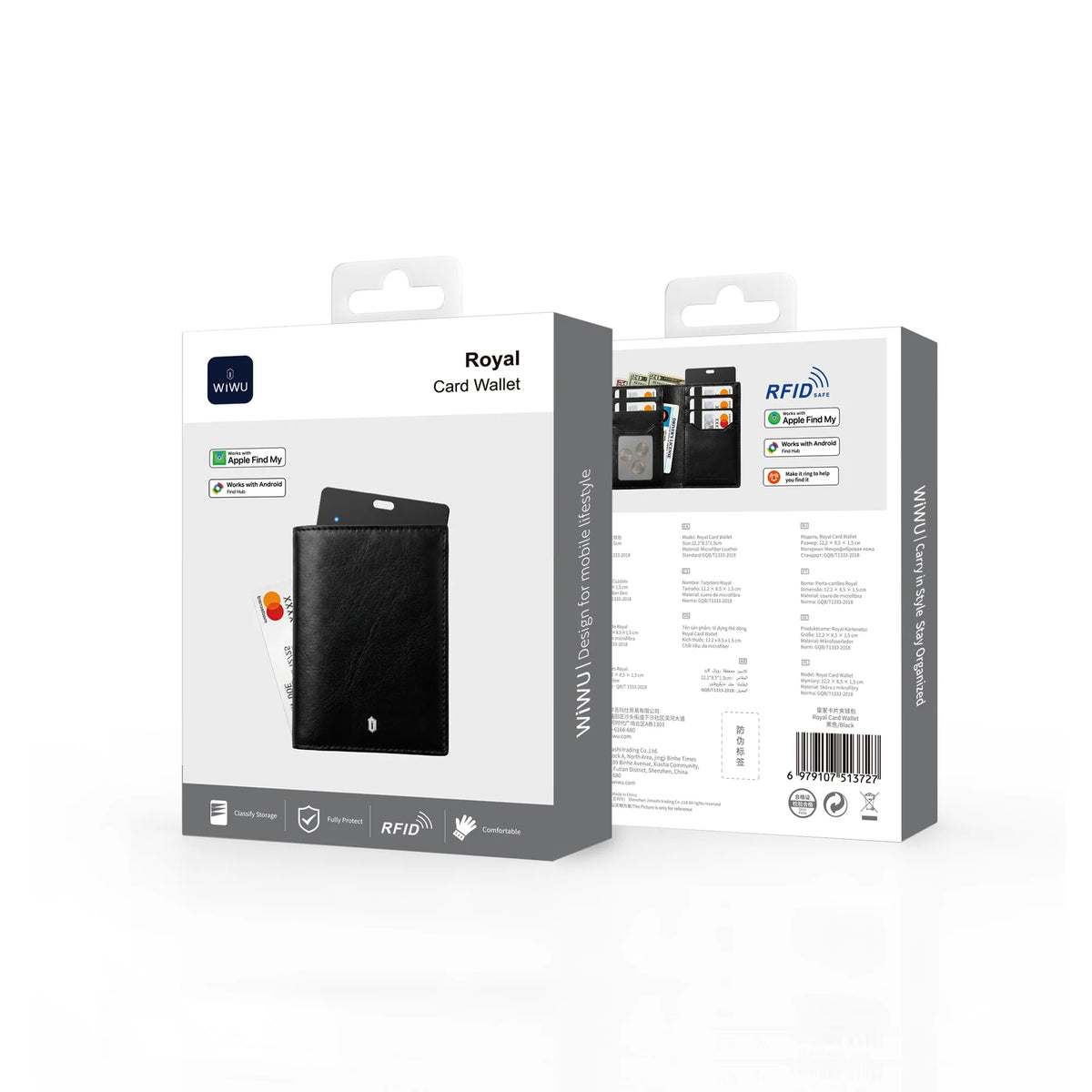 WiWU Royal Card Wallet Tracker FM RFID Leather Wallet with Find My Card Slot