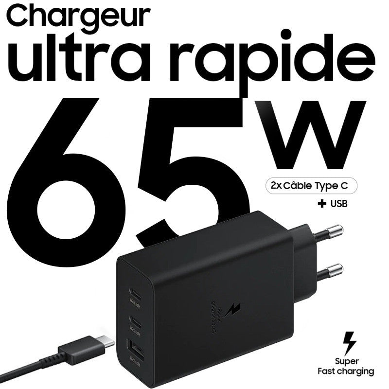 Chargeur Samsung 65W Trio USB-C & USB-A
