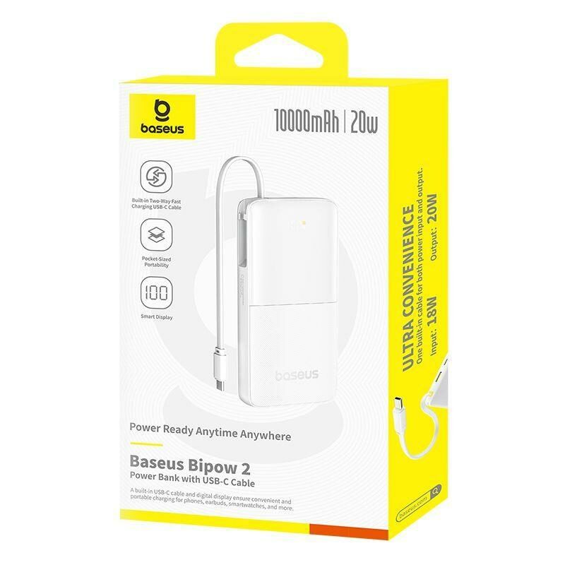 Baseus Bipow 2 – Power Bank 10 000 mAh avec Câble Intégré