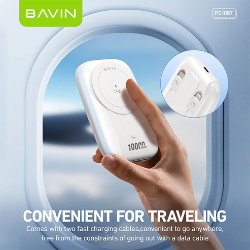 BAVIN Power Bank MagSafe 22.5W 10000mAh avec Câbles Type-C + Lightning