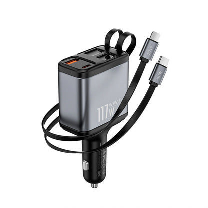 Chargeur voiture WiWU Exeed 117W avec câbles rétractables USB-C et Lightning