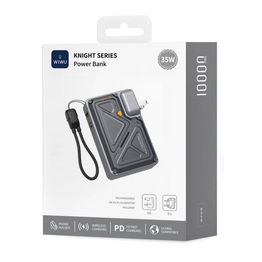 Batterie Externe 4-en-1 WiWU Knight Series 10000mAh (35W) – Chargeur Secteur, MagSafe Sans Fil et Support Intégré