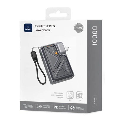 Batterie Externe 4-en-1 WiWU Knight Series 10000mAh (35W) – Chargeur Secteur, MagSafe Sans Fil et Support Intégré